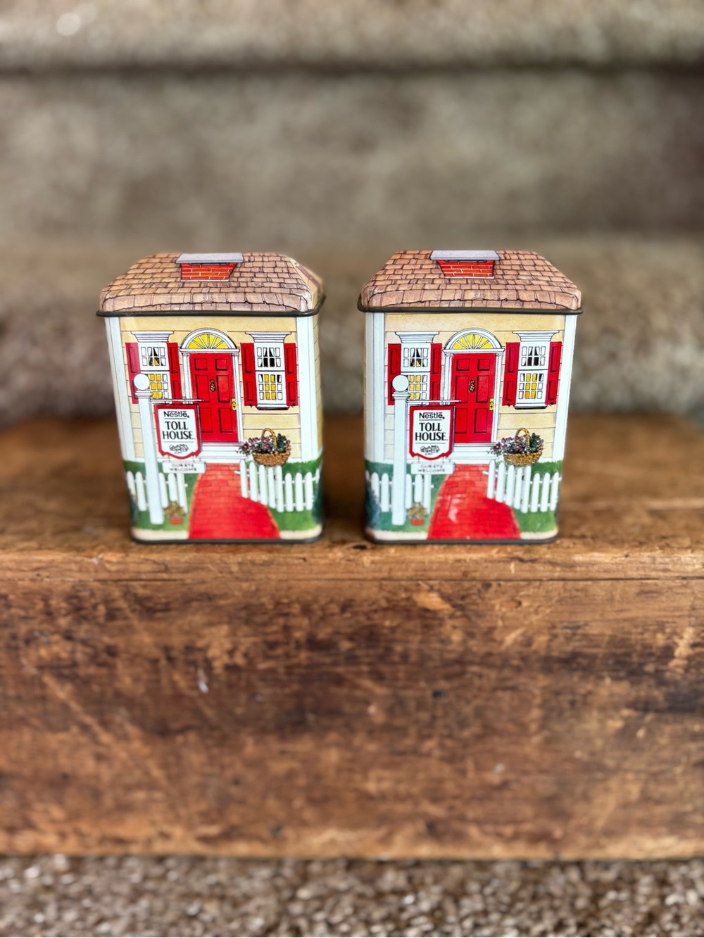 Nestle Toll House Decorative Cookie Tin Pair - Red & Cream House Design